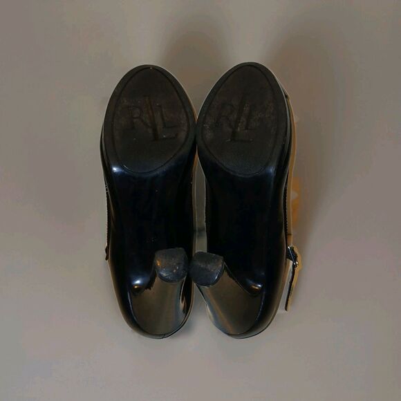 Ralph Lauren Black Patent Leather Size 6 Mary Jane Heels 4" Preppy Coquette - Picture 3 of 7